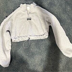 Adidas Light Gray Half-Zip Cropped Hoodie